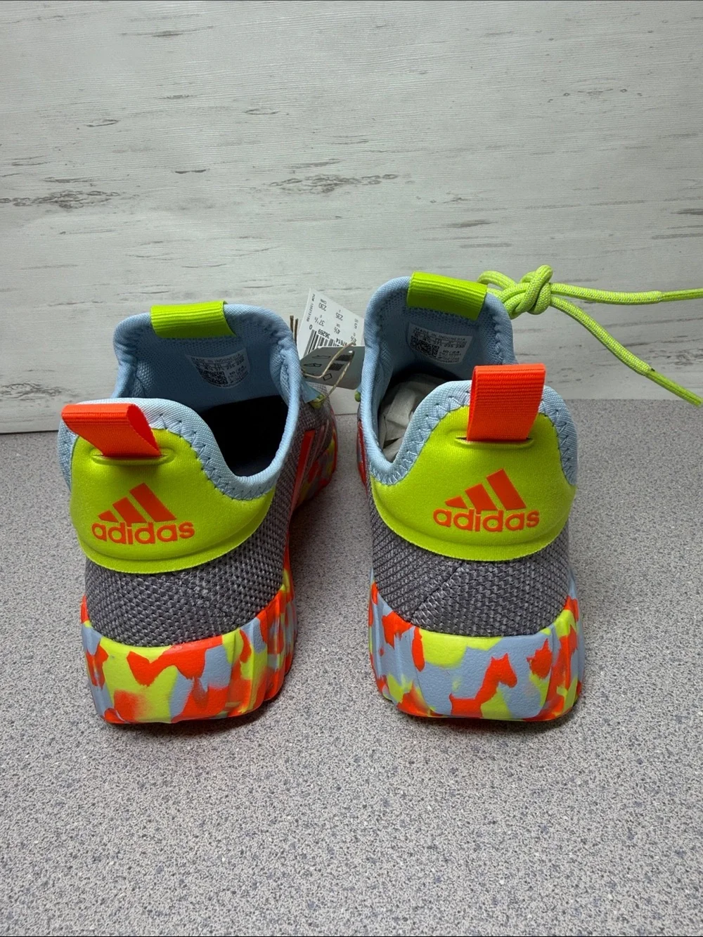 adidas Gray Sneakers with Neon Green & Orange Accents - Kids